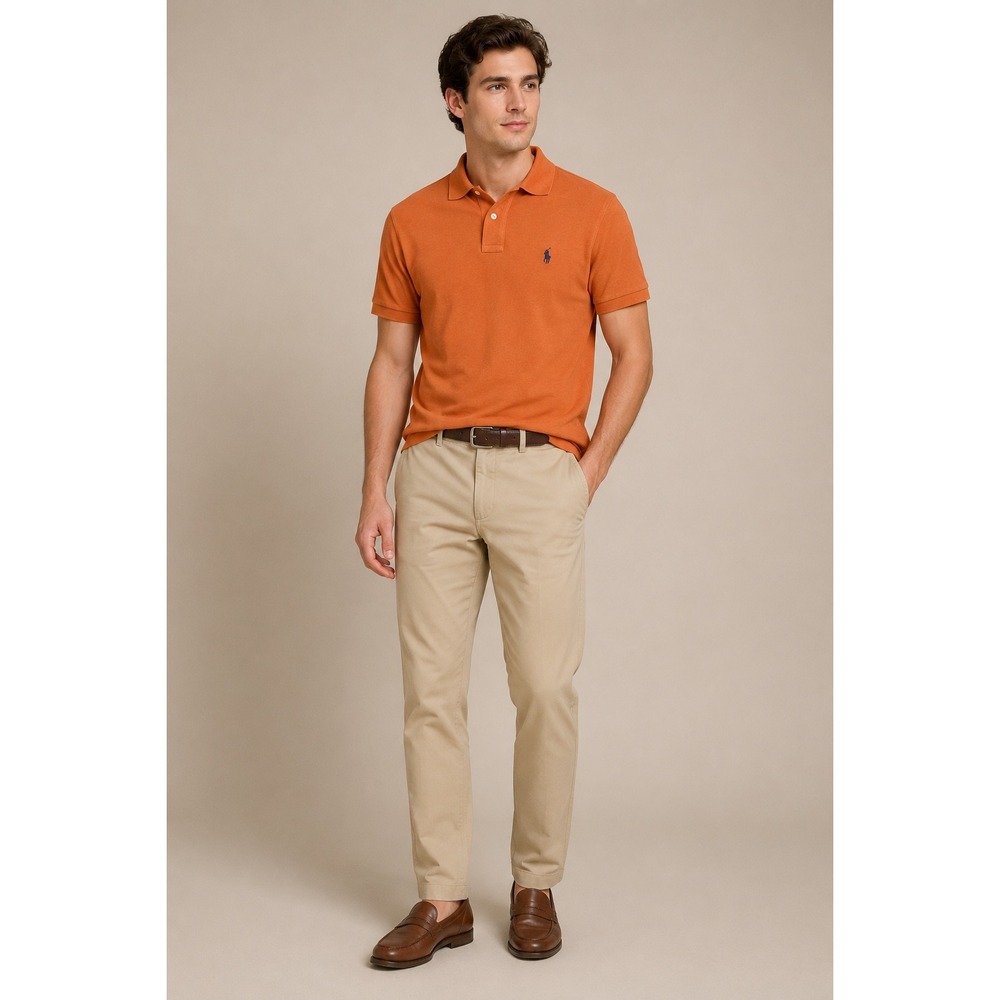 Polo Ralph Lauren Polo Shirt Mens L Orange Custom Fit Short Sleeve Pony Logo